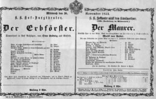 Theaterzettel (Oper und Burgtheater in Wien) 18531130 Seite: 1