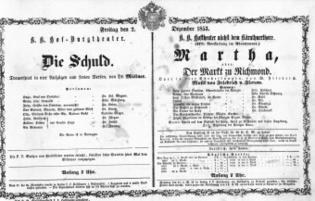 Theaterzettel (Oper und Burgtheater in Wien) 18531202 Seite: 1