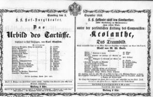 Theaterzettel (Oper und Burgtheater in Wien) 18531203 Seite: 1