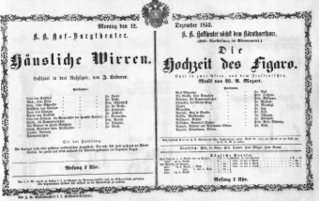 Theaterzettel (Oper und Burgtheater in Wien) 18531212 Seite: 1