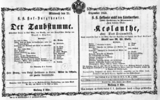 Theaterzettel (Oper und Burgtheater in Wien) 18531221 Seite: 1