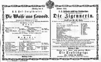 Theaterzettel (Oper und Burgtheater in Wien) 18540106 Seite: 1