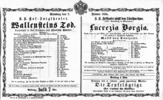 Theaterzettel (Oper und Burgtheater in Wien) 18540107 Seite: 1