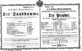 Theaterzettel (Oper und Burgtheater in Wien) 18540114 Seite: 1