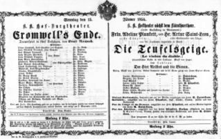 Theaterzettel (Oper und Burgtheater in Wien) 18540115 Seite: 1