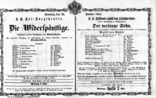 Theaterzettel (Oper und Burgtheater in Wien) 18540122 Seite: 1