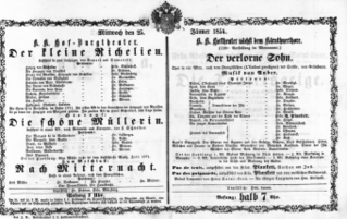 Theaterzettel (Oper und Burgtheater in Wien) 18540125 Seite: 1