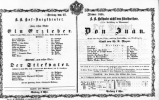 Theaterzettel (Oper und Burgtheater in Wien) 18540127 Seite: 1