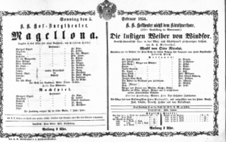 Theaterzettel (Oper und Burgtheater in Wien) 18540205 Seite: 1
