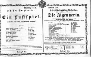 Theaterzettel (Oper und Burgtheater in Wien) 18540206 Seite: 1