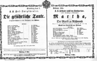 Theaterzettel (Oper und Burgtheater in Wien) 18540207 Seite: 1