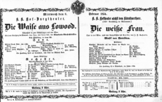 Theaterzettel (Oper und Burgtheater in Wien) 18540208 Seite: 1