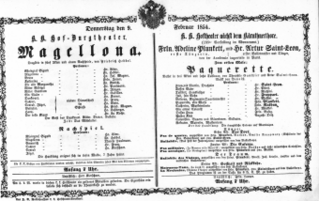 Theaterzettel (Oper und Burgtheater in Wien) 18540209 Seite: 1
