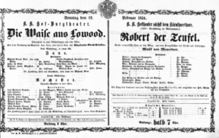 Theaterzettel (Oper und Burgtheater in Wien) 18540212 Seite: 1