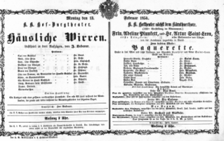 Theaterzettel (Oper und Burgtheater in Wien) 18540213 Seite: 1