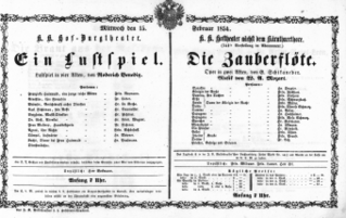 Theaterzettel (Oper und Burgtheater in Wien) 18540215 Seite: 1