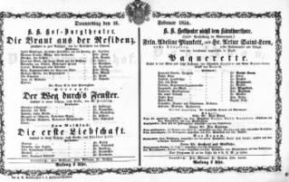 Theaterzettel (Oper und Burgtheater in Wien) 18540216 Seite: 1