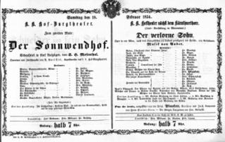 Theaterzettel (Oper und Burgtheater in Wien) 18540218 Seite: 1