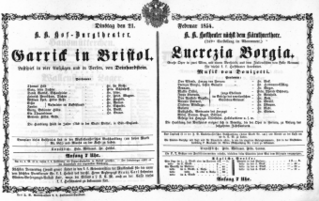 Theaterzettel (Oper und Burgtheater in Wien) 18540221 Seite: 1
