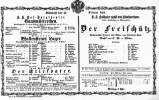 Theaterzettel (Oper und Burgtheater in Wien) 18540222 Seite: 1