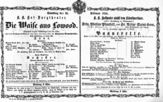 Theaterzettel (Oper und Burgtheater in Wien) 18540225 Seite: 1
