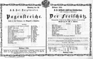 Theaterzettel (Oper und Burgtheater in Wien) 18540226 Seite: 1