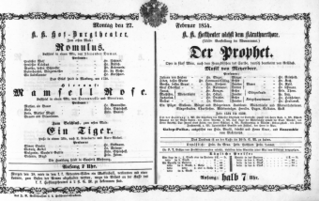 Theaterzettel (Oper und Burgtheater in Wien) 18540227 Seite: 1