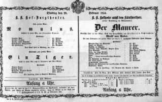 Theaterzettel (Oper und Burgtheater in Wien) 18540228 Seite: 1