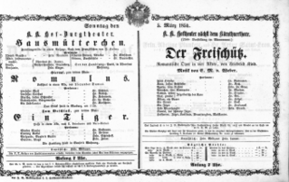 Theaterzettel (Oper und Burgtheater in Wien) 18540305 Seite: 1
