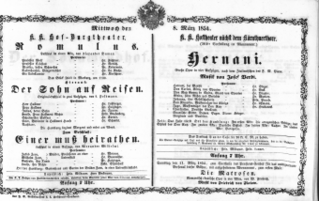 Theaterzettel (Oper und Burgtheater in Wien) 18540308 Seite: 1