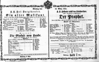 Theaterzettel (Oper und Burgtheater in Wien) 18540313 Seite: 1