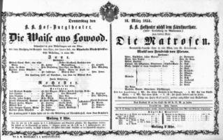 Theaterzettel (Oper und Burgtheater in Wien) 18540316 Seite: 1