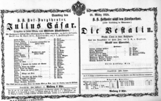 Theaterzettel (Oper und Burgtheater in Wien) 18540318 Seite: 1