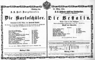 Theaterzettel (Oper und Burgtheater in Wien) 18540321 Seite: 1
