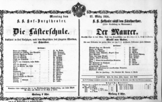 Theaterzettel (Oper und Burgtheater in Wien) 18540327 Seite: 1