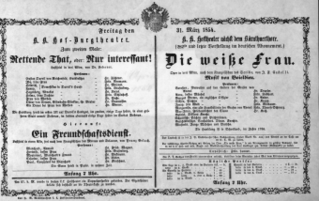 Theaterzettel (Oper und Burgtheater in Wien) 18540331 Seite: 1