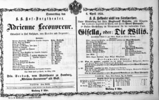 Theaterzettel (Oper und Burgtheater in Wien) 18540406 Seite: 1