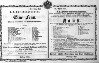 Theaterzettel (Oper und Burgtheater in Wien) 18540428 Seite: 1