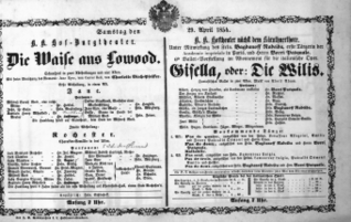 Theaterzettel (Oper und Burgtheater in Wien) 18540429 Seite: 1