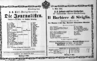 Theaterzettel (Oper und Burgtheater in Wien) 18540502 Seite: 1