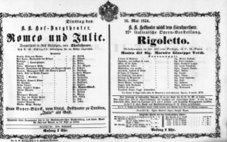 Theaterzettel (Oper und Burgtheater in Wien) 18540516 Seite: 1