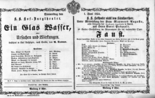 Theaterzettel (Oper und Burgtheater in Wien) 18540601 Seite: 1