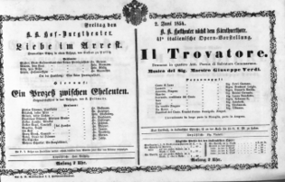 Theaterzettel (Oper und Burgtheater in Wien) 18540602 Seite: 1