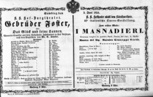 Theaterzettel (Oper und Burgtheater in Wien) 18540603 Seite: 1