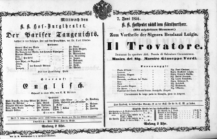 Theaterzettel (Oper und Burgtheater in Wien) 18540607 Seite: 1