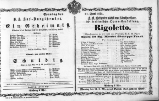 Theaterzettel (Oper und Burgtheater in Wien) 18540611 Seite: 1