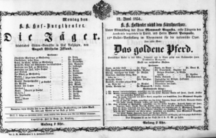 Theaterzettel (Oper und Burgtheater in Wien) 18540612 Seite: 1