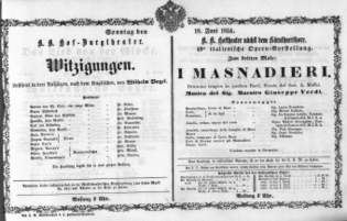Theaterzettel (Oper und Burgtheater in Wien) 18540618 Seite: 1