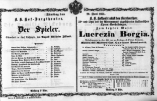 Theaterzettel (Oper und Burgtheater in Wien) 18540620 Seite: 1