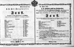 Theaterzettel (Oper und Burgtheater in Wien) 18540628 Seite: 1